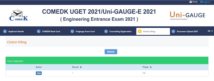 comedk option entry 2026 choice filling